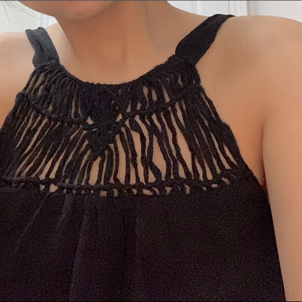 Forever 21 Black Chiffon Halter Top with Crochet Detail
